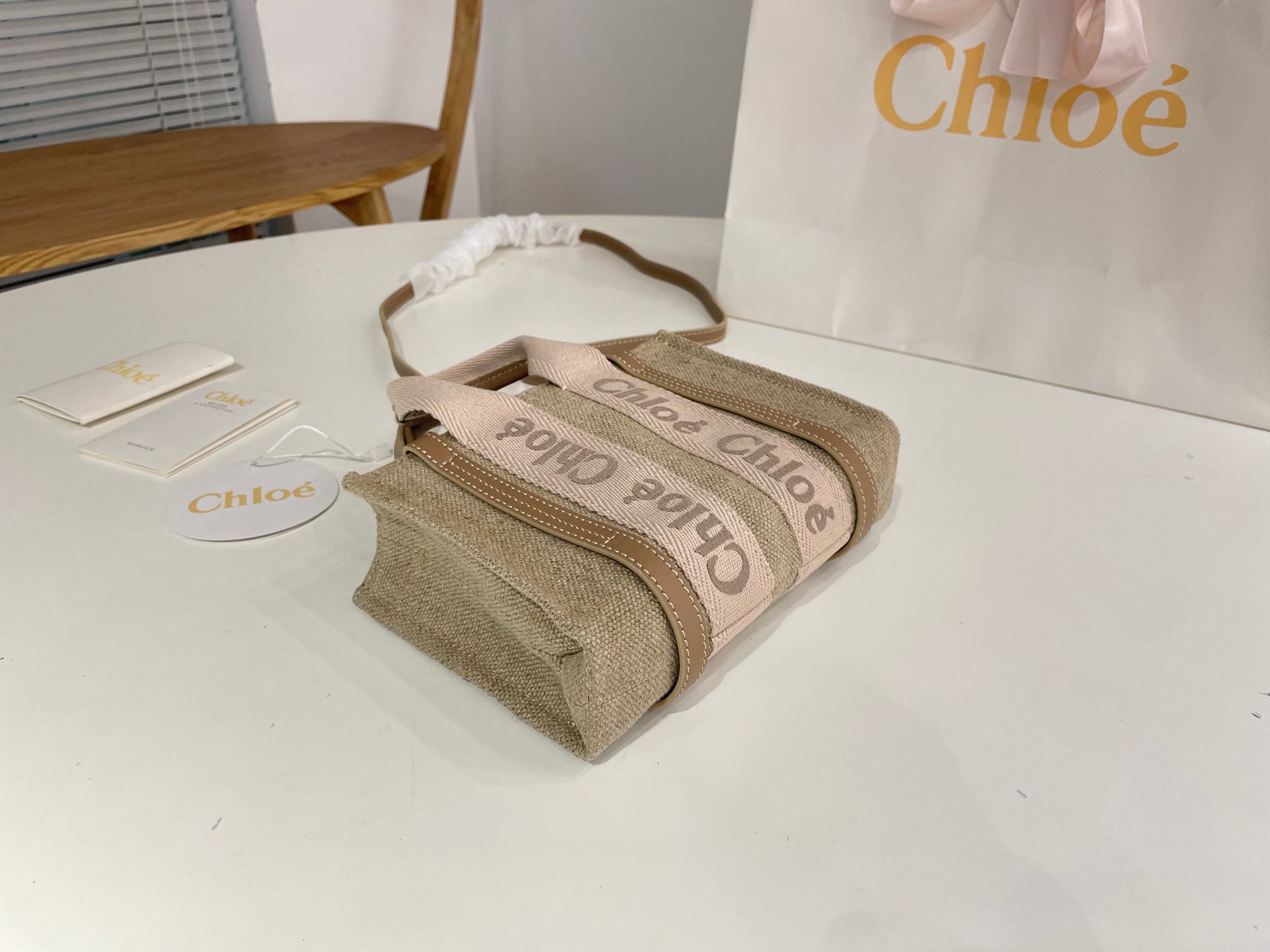 Chloe Mini Woody Tote Bag In Linen